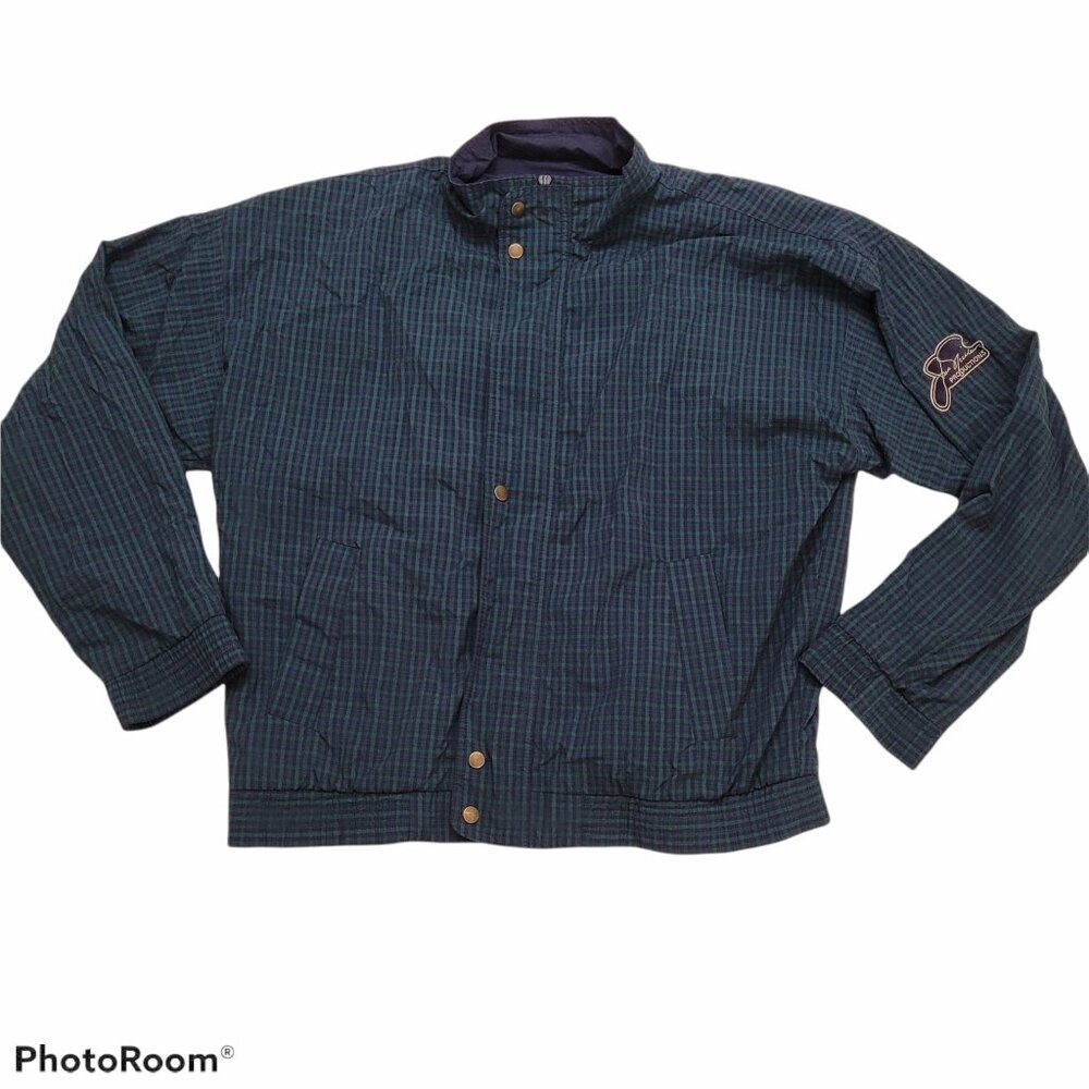 Nicklaus Black Watch Plaid Jacket Golf Lightweight Logo Patch Vintage Zipup READ